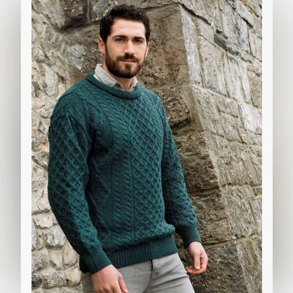 Aran Crafts Mens Irish Fisherman Cable Knit Wool Sweater Size XL Dark Green EUC - Picture 6 of 9